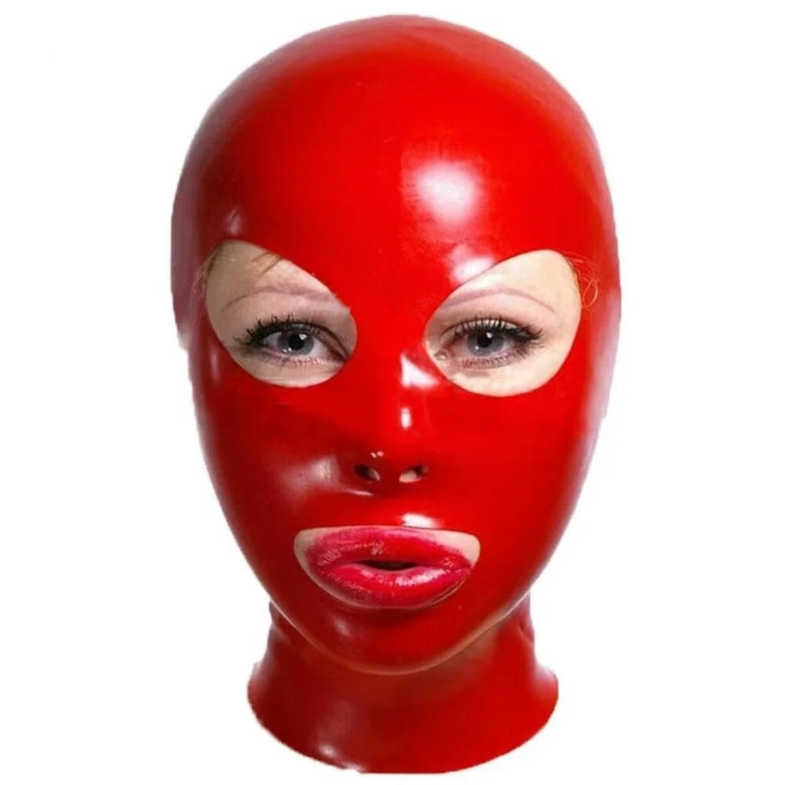 100% lattice rosso naturale maschera cappuccio di gomma con cerniera fatta a mano per il partito usura Catsuit
