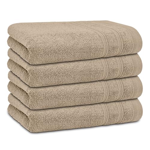 DECASATEXTIL - Juego Toallas de Lavabo 4 Unidades 100% Algodón 450gr, Tamaño 50x100cm - Toallas Manos - Toalla Suave y Duradera para Secar Tus Manos y Rostro (Arena)