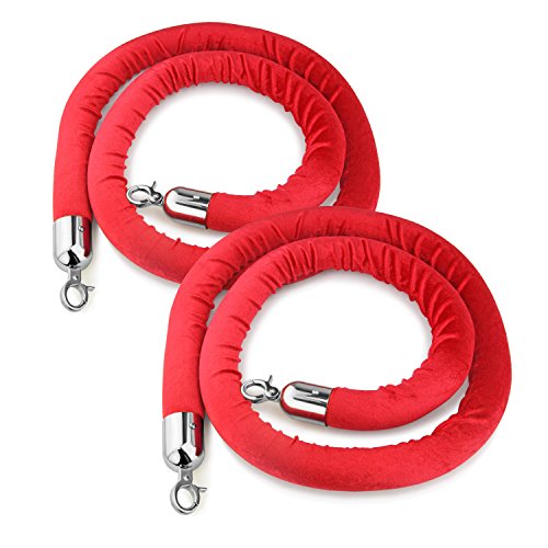 New Star Foodservice 54767 Red Velvet Stanchion Rope with Chrome Plated Hooks, 79.5-Inch