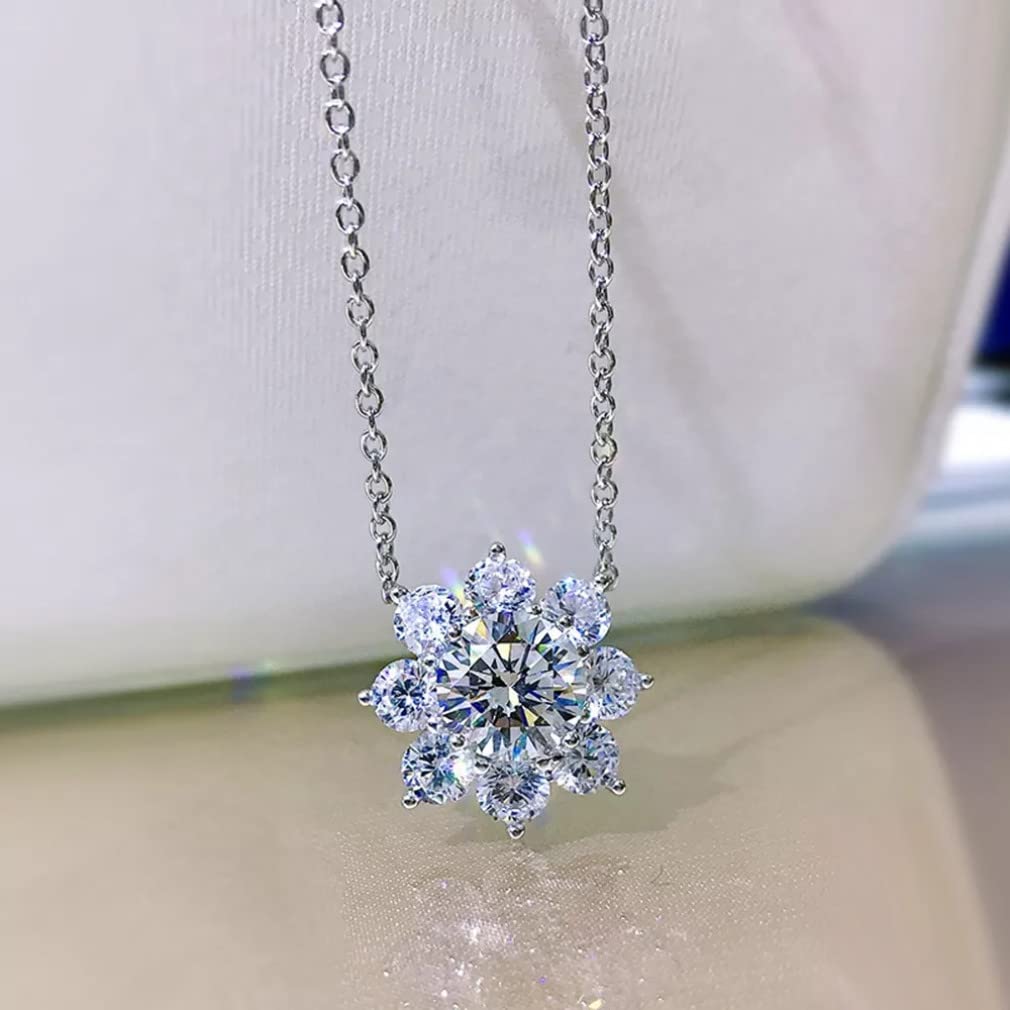 Collar con Colgante de Flores de Boda de Piedras Preciosas de moissanita de 8 MM de Plata de Ley 925 para Mujer, Regalo de joyería Fina