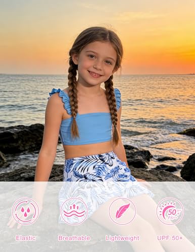 Image of ALISISTER Girls Swimsuit 3 Piece Bathing Suits Summer Bikini Tankini Sets with Cover Up Skirt for 4-12 Years