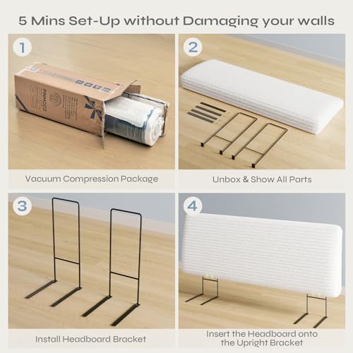 Image of Pinmoco 4.7 inch Upholstered Headboard for King Size Bed, Height Adjustable and Ergonomic Headboard, Easy Assemble, Sturdy and Durable, Corduroy, White
