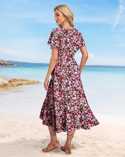 Image of AUSELILY Women Summer Midi Dresses Wrap Short Flutter Sleeve Elegant Dress