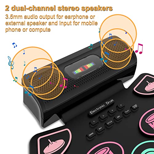 Lamir Electronic Drum Set For Kids 9 Drum Pads Withroll Up Drum Kit With Dynamic Led Display And Built-In Speakers Midi Recording For Festive Birthday Gifts For Kids And Drum Beginners #TOP3