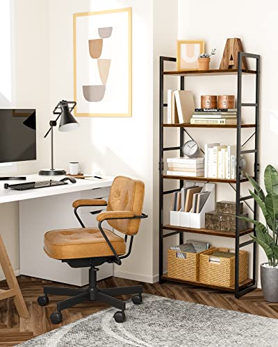 Pipishell Bookshelf, 5-Tier Bookcase, Storage Rack Shelf, Tall Ladder Shelf Organizer, Display Shelf With Steel Frame, Vintage Standing Shelf For Home Office, Living Room, Bedroom, Kitchen, Piss02 #TOP1