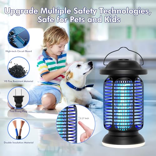 Bug Zapper Outdoor & Indoor, Upgraded 18W Exclusive Blue-Violet Light with 2W LED Lamp, 100% Increase in Mosquito Control Effect, Coverage of 1/2-1 Acre, Fly Zapper for Patio, Backyard, Home