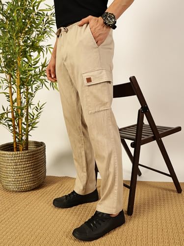 Image of Thomas Scott Men's | Solid | Light Weight | Breathable Fabric | 6 Pocket | Ankle Length | Mid Rise | Regular Fit | Linen | Elasticated with Drawstring | Chino Trouser | Pants