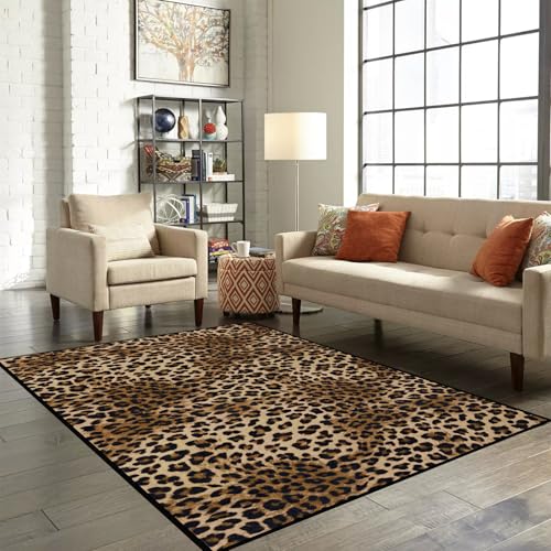 Tapete decorativo rectangular 5x7 con diseño de leopardo miniatura 6
