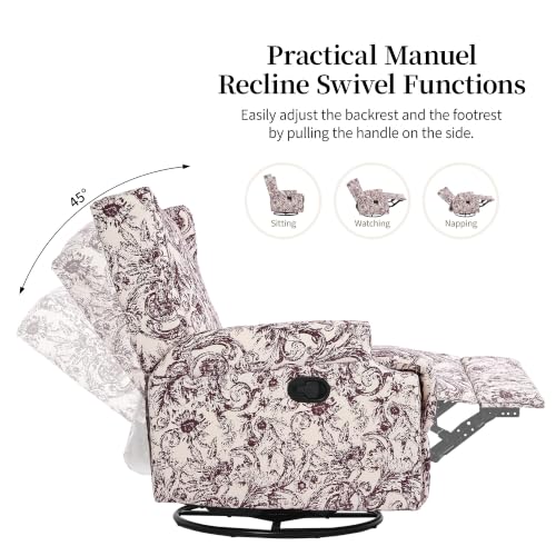 Image of Swivel Rocker Recliner Chairs Set of 2, 360 Swivel Wingback Recliner Chairs for Adults, Upholstered Glider Rocking Chair with High Back, Deep Seat for Living Romm Bedroom, Rococo Plum