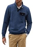 JMIERR Mens Quilted Sweatshirt Vintage Long Sleeve Outdoor Stand Collar 1/4 Button Pullover Sweatshirts Fall Fashion Clothing with Pocket, US 50(2XL), Blue 2
