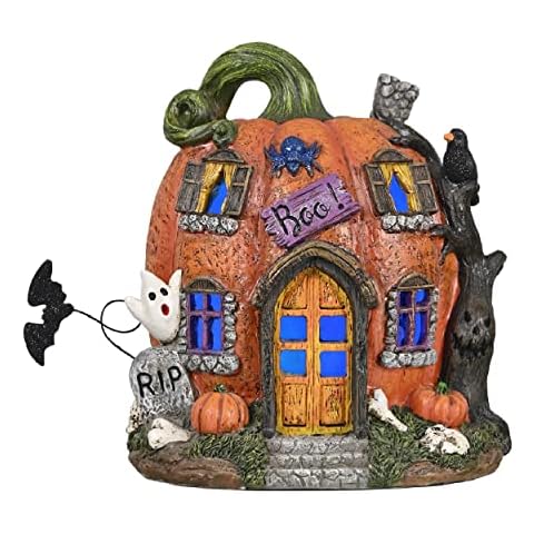 Valery Madelyn Halloween Pumpkin Decorations with Color Changing Lights, Novelty Resin Halloween Statues and Figurines Ornaments for Halloween Party Decorations, 21.5cm Tall Cover