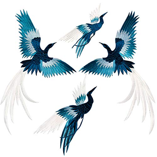 Patches zum Aufbügeln Phönix 4 Stück Buegelbilder Bestickte Patches Sticker Gestickte Aufnäher Applikation für DIY Kleidung Jeans T-Shirt Jacken Rucksäcke (Blau) Cover