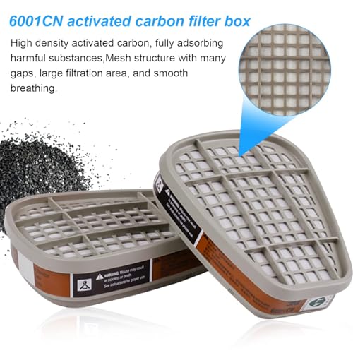 6001 Filter für Atemschutzmaske, 80 Stück Filterpatronen + 4 Filter und 4 Abdeckkappen, Organic Vapor 6001 Patronen Chemischer Farbfilter Kompatibel mit 6100, 6200, 6300, 7502, 6800 usw.
