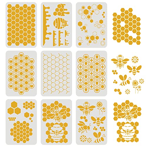 FINGERINSPIRE Juego de 9 plantillas de panal de abeja de 29,7 x 21 cm para pintar plantillas de patrón de panal reutilizable, plantilla rómbica para pintar en pared, suelo, muebles, madera y papel