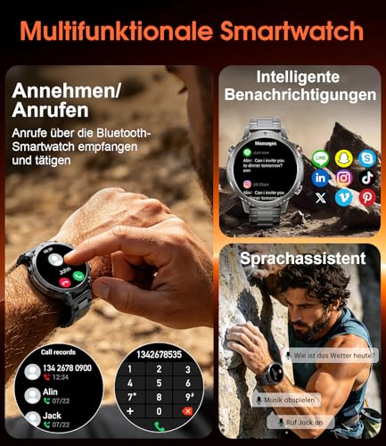 LIGE Smartwatch Herren 1400mAh Lange Akkulaufzeit, 1,7" Militär Smart Watch mit LED-Taschenlampe, Bluetooth-Anrufe, 120+ Sportmodi… – Ansicht 3