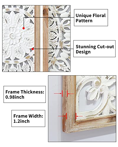 Casolly Carved Wood Wall Decor,Floral-Patterned Wooden Panels (Set Of 3),Decorative Carved Wall Sculpture,39"X36"X1",For Living Room Bedroom Entrance Hall #TOP2
