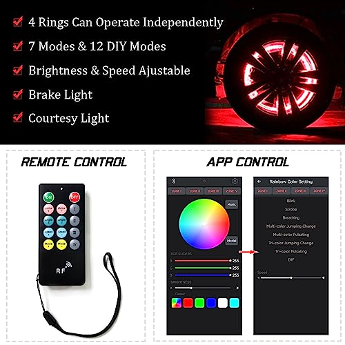 Kingshowstar 17" RGBW LED Wheel Lights, Multi-Color 4 Row Wheel Ring Light Super Bright Car Rim Lights Quad Row Waterproof Tire Light Kit with Remote App Controller for Car Truck SUV Off Road - Image 5