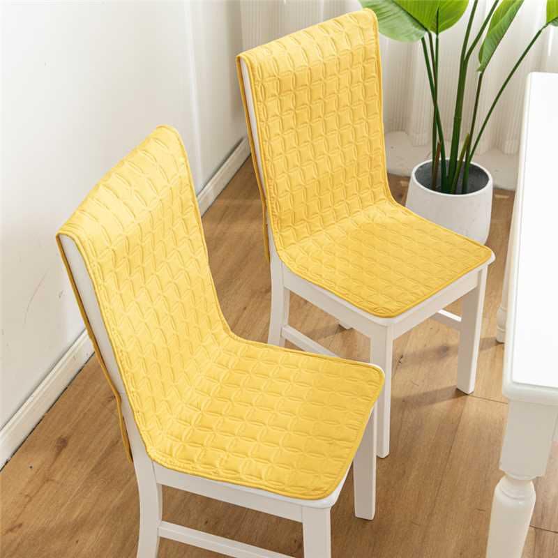 Image of HOMETHREADS Non-Slip Chair Cover-Universal Fit for Kitchen & Dining Chairs-Cushioned Comfort - Stylish Machine Washable Seat Cover-140x40cm (Yellow, Pack of 2)