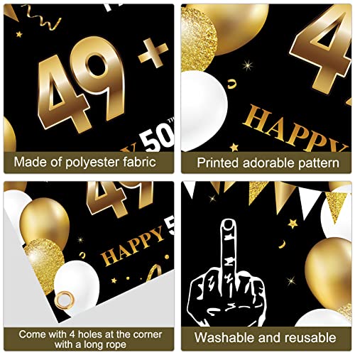 Turypaty Funny 50th Birthday Decorations I Am 49+1 Banner Backdrop for Men Women, Black Gold 50 Birthday Banner Party Supplies, 50 Years Old Birthday Background Booth Props Decoration