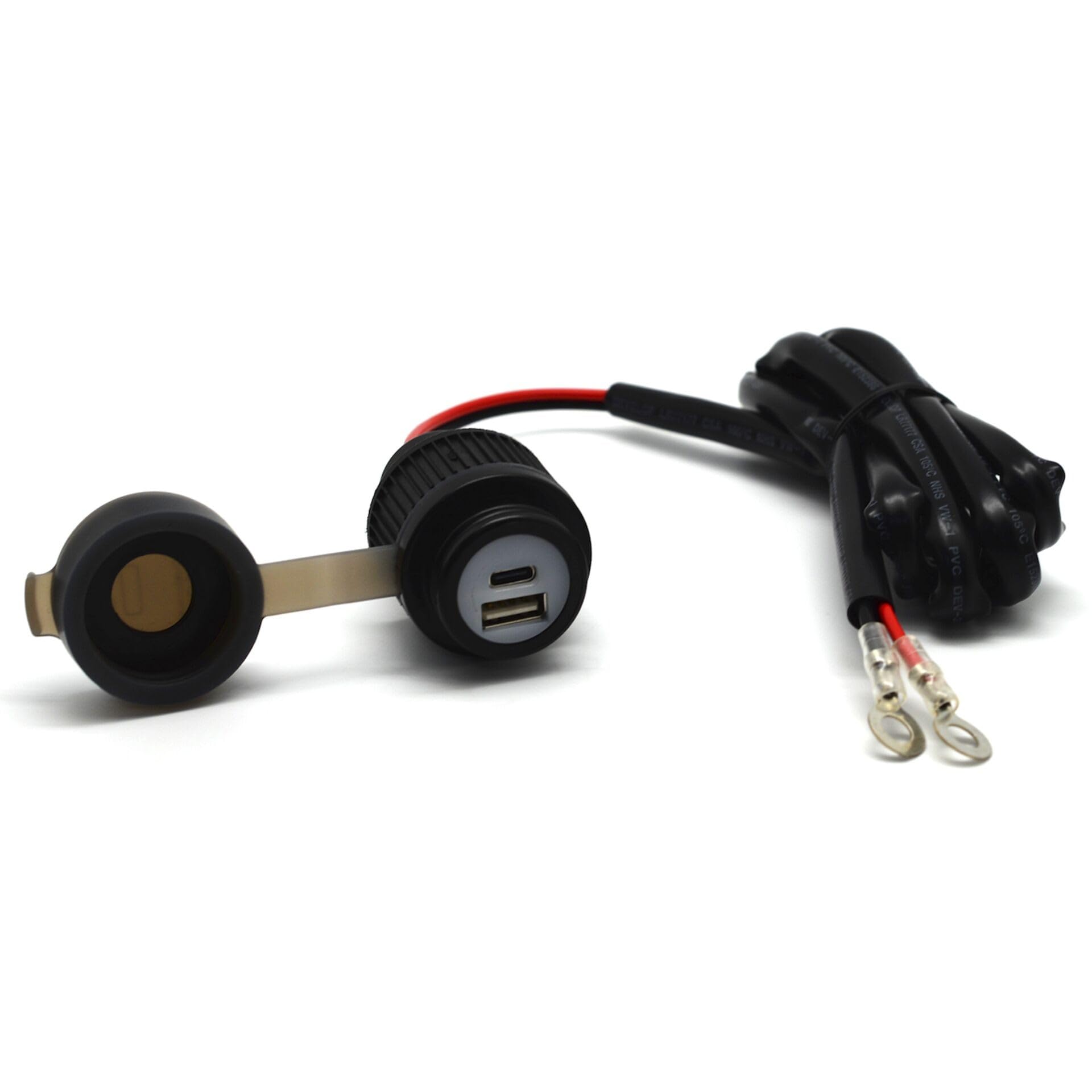 Albrecht USB-C & USB-A Steckdose mit Schnellladefunktion | Wasserdichte Doppel-Steckdose für den Lenker oder Festeinbau mit schnellem Quick Charge 3.0 und Batterie-Entladeschutz