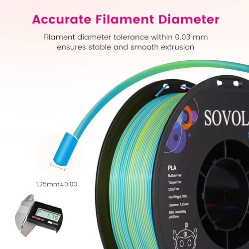 Image of Sovol PLA Filament Silk Tri Color Co-Extrusion 1.75mm, 3D Printer Filament 1kg / 2.2lbs, Shiny Silk Rose Blue Yellow 3 in 1 Coextrusion PLA Material + /-0.03mm