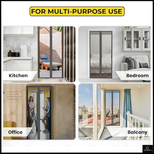 Image of Qlarity Covers 2mm Thick PVC Insulated Magnetic AC Door Curtain | 32 Inch Wide Aluminium Alloy Track X 8Ft Long | 2 Strips,16 Inches Wide | for Home, Office, Balcony, Bedroom (Transparent)