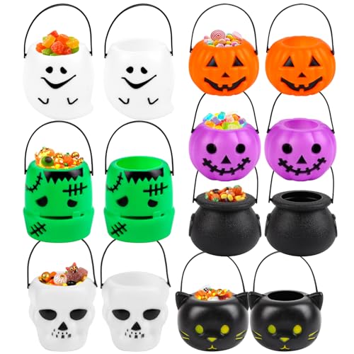 FOIMAS 14 Pack Mini Halloween Candy Cauldron Pumpkin Ghost Candy Bucket Holder with Handles for Trick or Treat Halloween Party Favor Home Decoration Supply