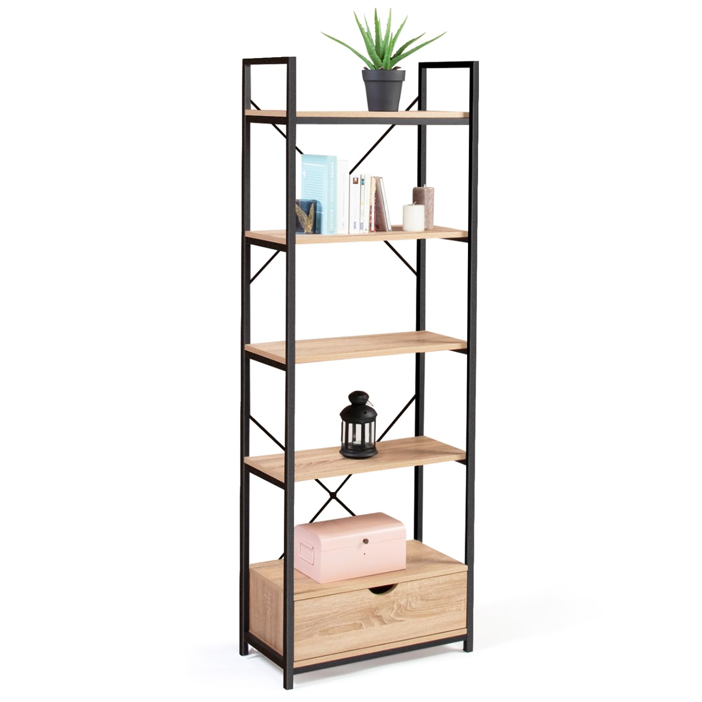 IDMarket - Estantería de 5 niveles con cajón DETROIT diseño industrial
