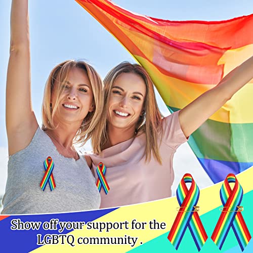 Image of Ribbon Rainbow Pins Gay Pride Ribbon with Safety Pins Bulk, Satin Lgbtq Pin for Pride Parades, Gay Satin for Women Men Clothes Bag Decoration, 6.3 x 0.5 Inch(250 Pieces)