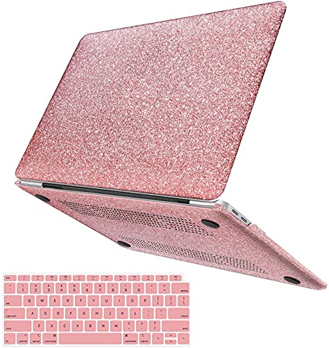 Anban Compatible with MacBook Pro 13 inch Case A1278, Glitter Smooth Leather Hard Case with Keyboard Cover, Release Early 2012 2011 2010 2009 2008, CD-ROM, NO Retina, NO Touch Bar, Shining Rose Gold
