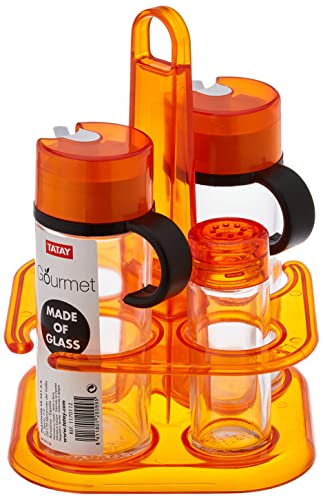 Tatay Juego de Aceitera y Vinagrera, Libre de BPA, Long Life, Apto para Alimentos. Color Naranja. Medidas 13.5 x 13.5 x 19
