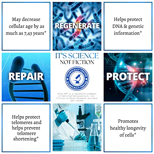 Telomevital® W/ Telos95® - Telomere Support & Antioxidants Supplement |Telos 95® Polyphenols Complex W/ Quercetin & Oleuropein |Cellular Longevity Activator Anti Aging Supplement | Telomere Supplement #TOP2