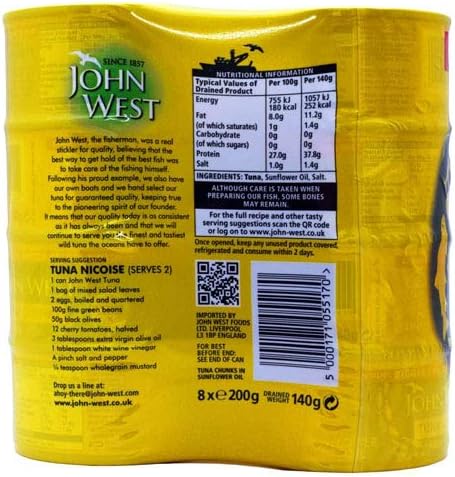 John West Tuna Chunks in Sunflower Oil - Pack of 8x200g