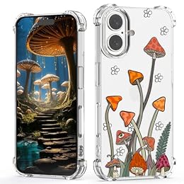 XIMIZU for iPhone 16 Plus Clear Case Mushrooms, Special Flower Mushroom Design Cell Phone Case for Girls with Soft Shockproof Protective Cover for iPhone 16 Plus Women