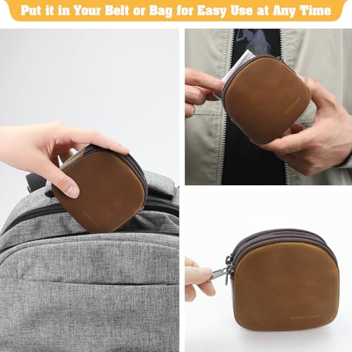 Image of Jack&Chris Coin Purse for Men, Genuine Leather Mini Coin Wallet Zipper Pocket with Back Belt Loop, Coin Bag for Men and Women