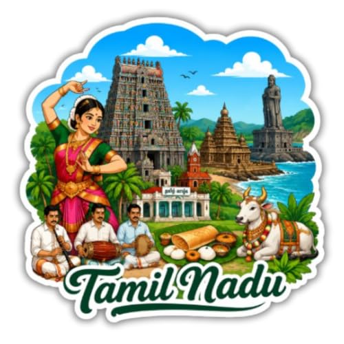 Image of Apna Gift Tamil Nadu Theme Souvenir Wooden Fridge Magnet for Refrigerator - Printed Fridge Magnet for Kitchen & Fridge Decor | Perfect Souvenir Gift | Fridge Decoration | Size 3x3 Inches | Pack of 1