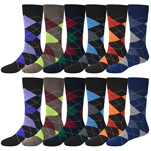 Debra Weitzner Mens Dress Socks Colorful Argyle Socks 12 Pairs Cotton Patterned Fun Socks