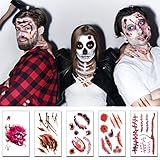 Wound Tattoos Halloween Tattoo Scar for Wounds Tattoos Fake 3D Zombie Halloween Makeup Kit Temporary Tattoos Wounds(5 Pieces)