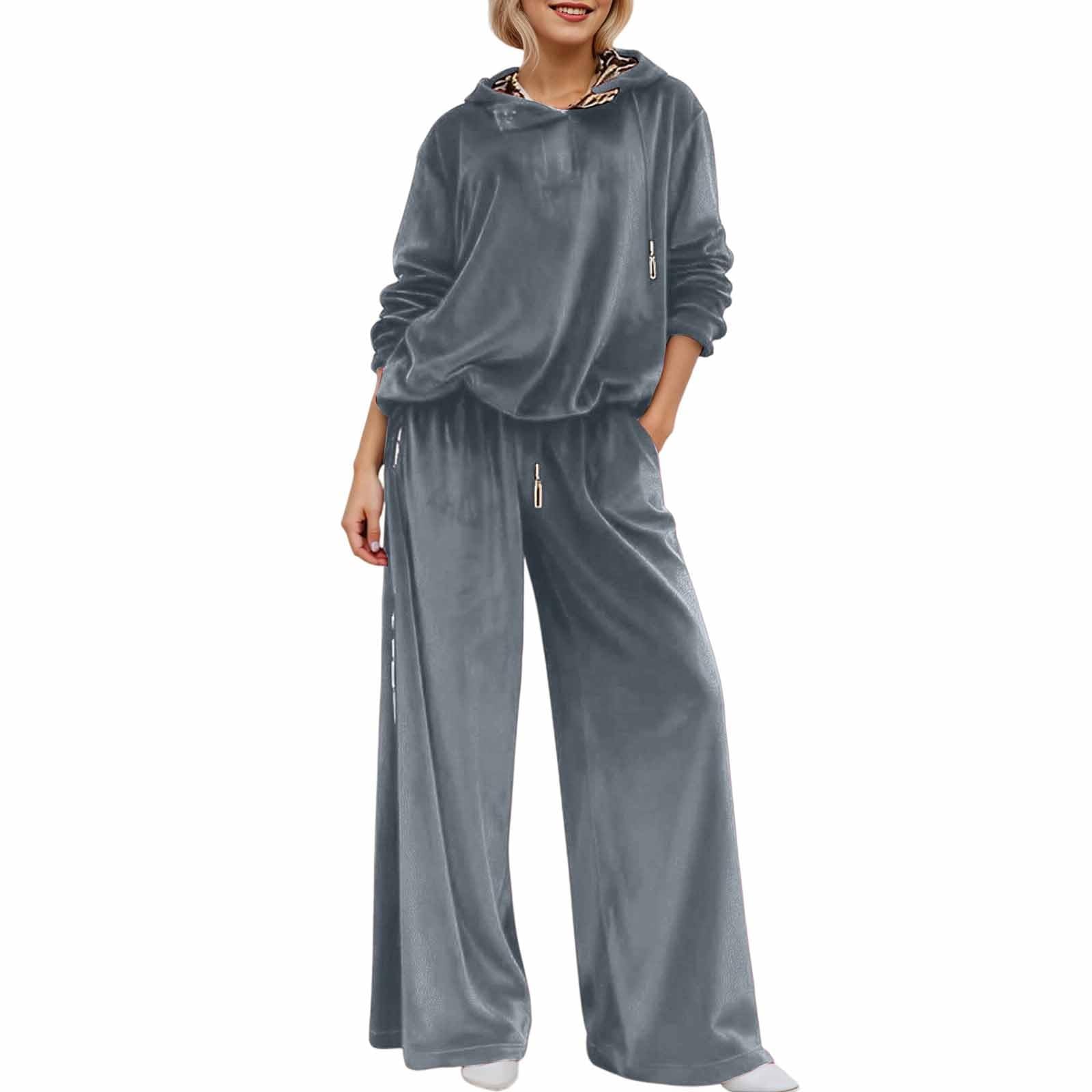 Generisch Tuta da jogging da donna, a maniche lunghe, per sport, taglie forti, da jogging, streatwear, 2 pezzi, calda, comoda, con cappuccio e pantaloni da jogging