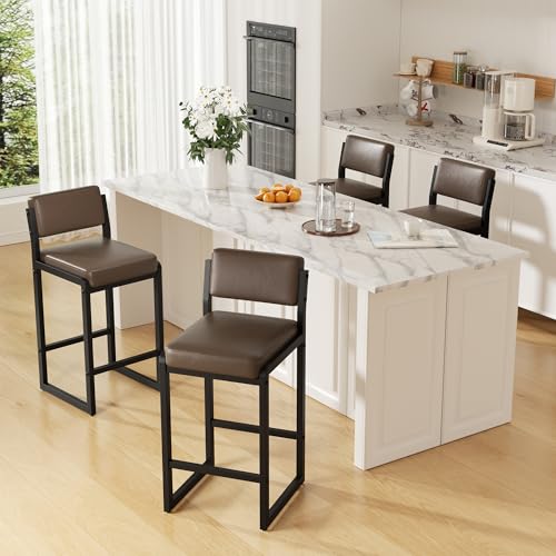 Image of Bar Stools Set of 4, Modern Height Barstools Bar Stools Back,26 inch Dark Brown