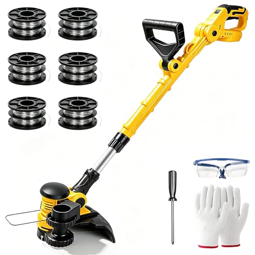Akku Rasentrimmer Rasenkantenschneider Freischneider für Dewalt 20V 18V (ohne Akkus) mit 6 Ersatzspulen 30 cm Schnittdurchmesser Rasenmäher Teleskopgriff Für Einfaches Trimmen Kanten Rasenschneiden