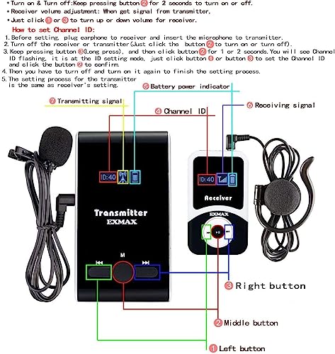 EXMAX ATG-100T Sistema de micrófono inalámbrico para guía turística 195MHz con 1 transmisor y 10 receptores miniatura 3