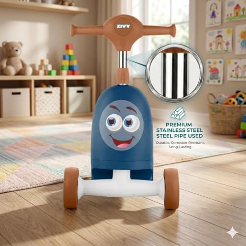 Image of ZIVY Orry Rider 2in1 Kids Scooter & Ride-On Toy Car | Convertible Stand & Drive Scooter | Extra-Wide Comfort Seat, Stainless Steel Stem, Easy Steering & Smooth Wheels for Indoor /Outdoor (Blue)