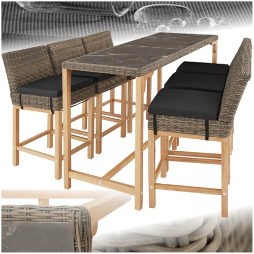 tectake® Rattan Bartisch mit Barhocker Set, Outdoor Balkon Möbel,...
