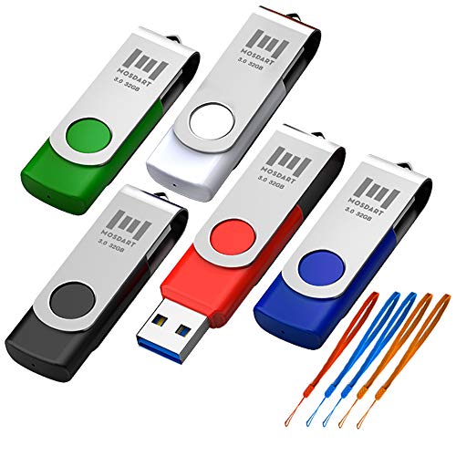 Usb Flash Drive 3.0 32Gb 5 Pack Keychain Design Swivel Usb Drive 3.0 32G Led Light Design With Lanyards, Multicolor By Mosdart #TOP19