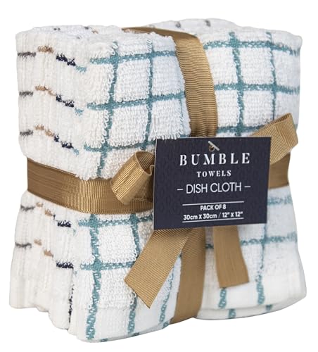 Image of Bumble Dish Cloths (8 Pack) | 12 inch x 12 inch | 100% Cotton Kitchen Towels | 406 GSM | Soft, Highly Absorbent & Durable Dish Towels for Kitchen | Multicoloured Checked