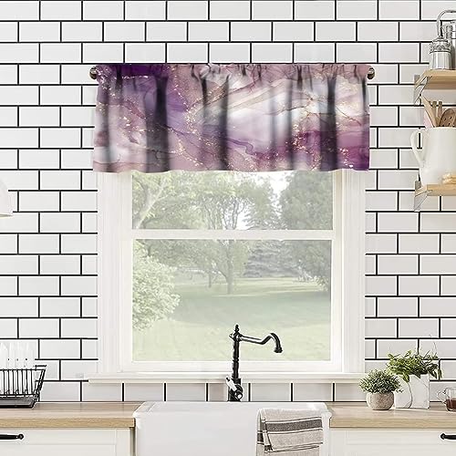 Image of Pink Marble Window Valance Curtain, Purple Maroon Gold Veins Unique Ombre Abstract Modern Luxury Ink Texture Window Valances Treatments for Kitchen Living Room Cafe Decor 54'x18', 1 Panel