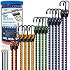 GOEASY0312 Cuerdas elásticas de alta calidad resistentes – 20 cuerdas elásticas con ganchos en un tarro de almacenamiento que incluye 10, 18, 24, 30, 36 y 48 pulgadas