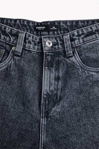 Image of SNITCH Men Casual Jeans | Acid-Washed Baggy Fit with Turned-Up Cuffs & Relaxed Wide-Leg Style | 100% Cotton Fabric for Streetwear & Winter Comfort