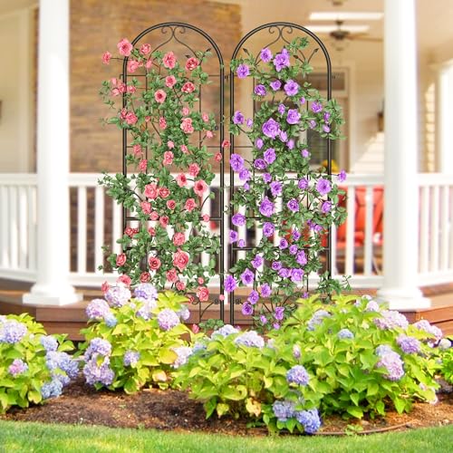 YITAHOME-2-Pack-87x20in-Trellises-for-Cllimbing-Plants-Roses-Vegetables-Vines-Flowers-Black-Metal-Coated-Rustproof-Garden-Trellis-for-Outdoor-Patio YITAHOME 2 Pack 87x20in Trellises for Cllimbing Plants Roses Vegetables Vines Flowers Black Metal Coated Rustproof Garden Trellis for Outdoor Patio